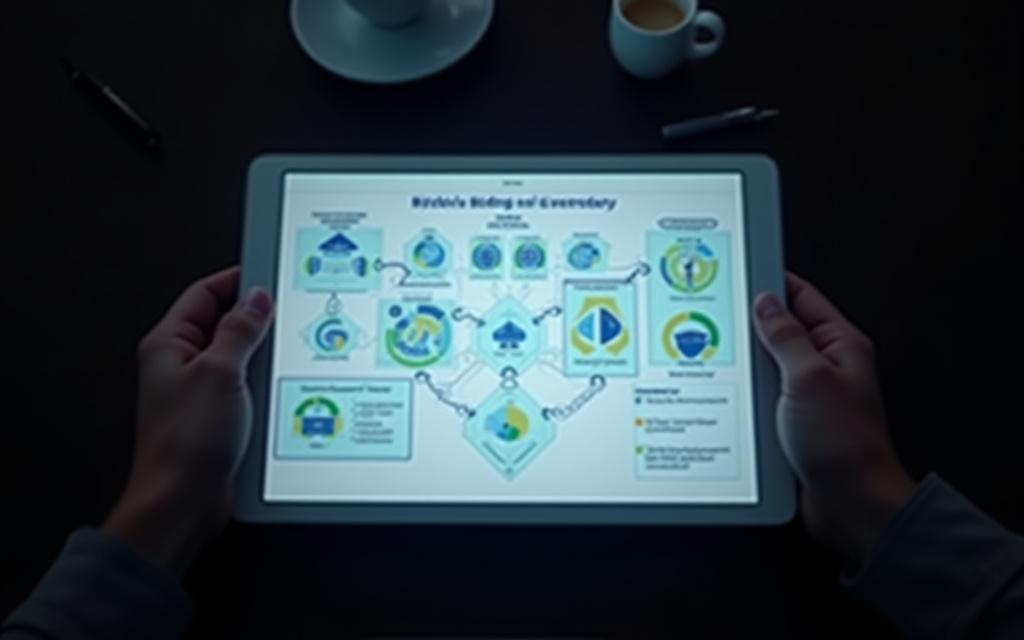 Complex bidding strategy diagram on a tablet