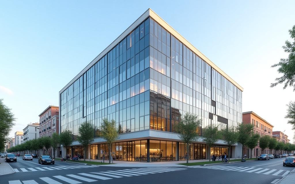 Modern office exterior in Madrid