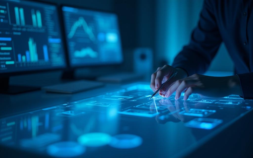 Data analysis in progress on a glass desk